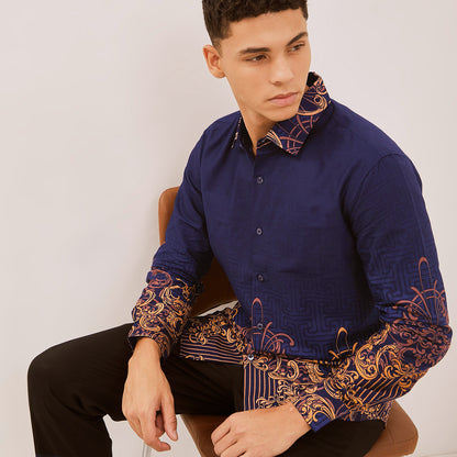 Kemeja Rok Lilit Couple Batik Kebaya Jumputan Pria Wanita Navy Hanusa