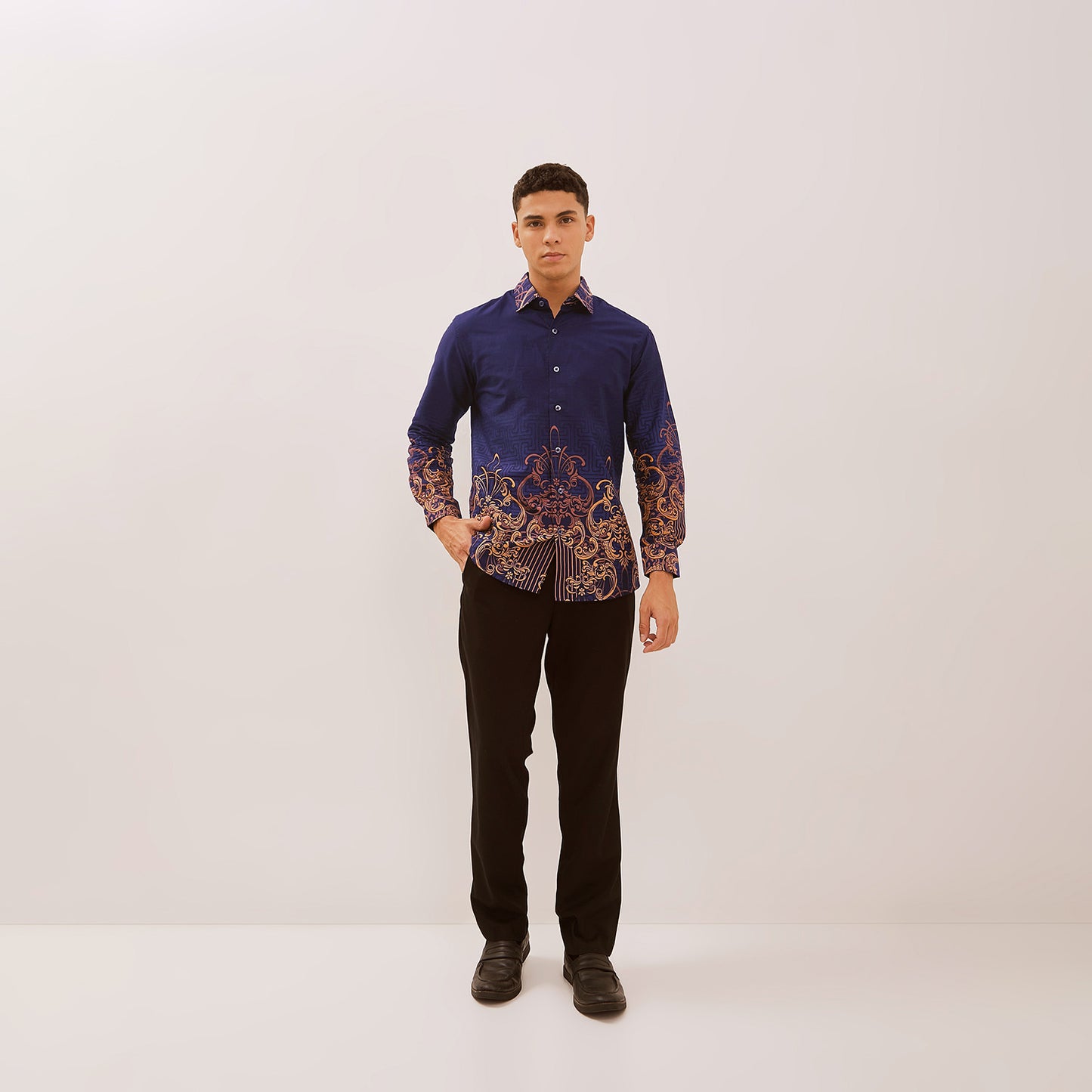 Kemeja Rok Lilit Couple Batik Kebaya Jumputan Pria Wanita Navy Hanusa