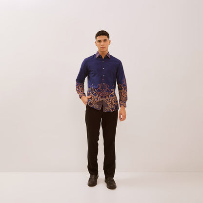 Kemeja Rok Lilit Couple Batik Kebaya Jumputan Pria Wanita Navy Hanusa