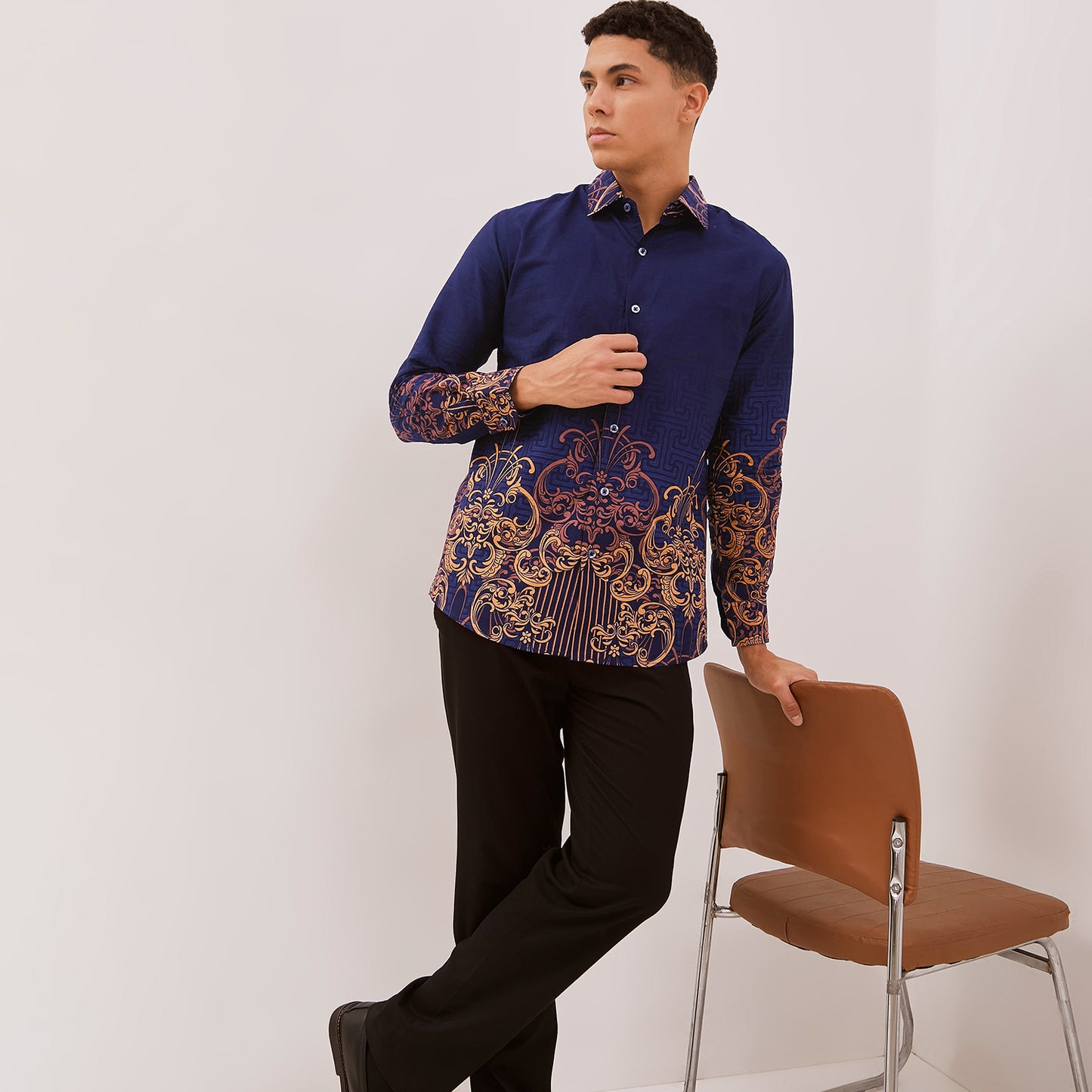 Kemeja Rok Lilit Couple Batik Kebaya Jumputan Pria Wanita Navy Hanusa