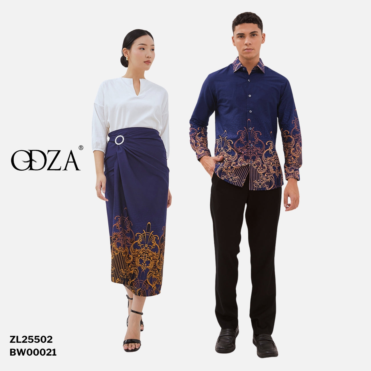 Kemeja Rok Lilit Couple Batik Kebaya Jumputan Pria Wanita Navy Hanusa