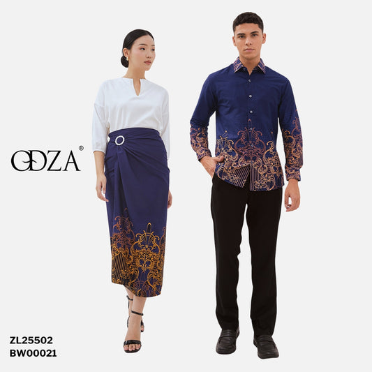 Kemeja Rok Lilit Couple Batik Kebaya Jumputan Pria Wanita Navy Hanusa