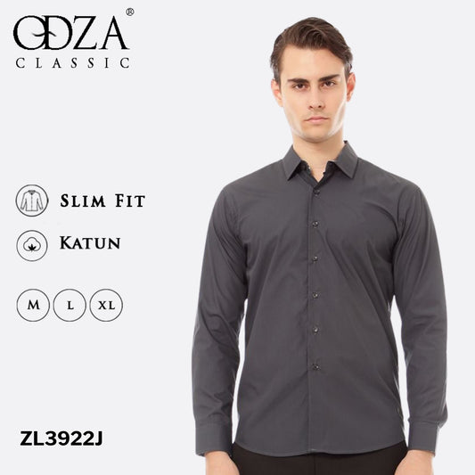 Odza Clasic Kemeja Polos Lengan Panjang Slim Fit Abu Tua Modern