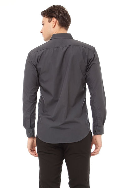 Odza Clasic Kemeja Polos Lengan Panjang Slim Fit Abu Tua Modern