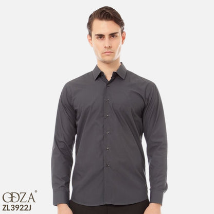 Odza Clasic Kemeja Polos Lengan Panjang Slim Fit Abu Tua Modern