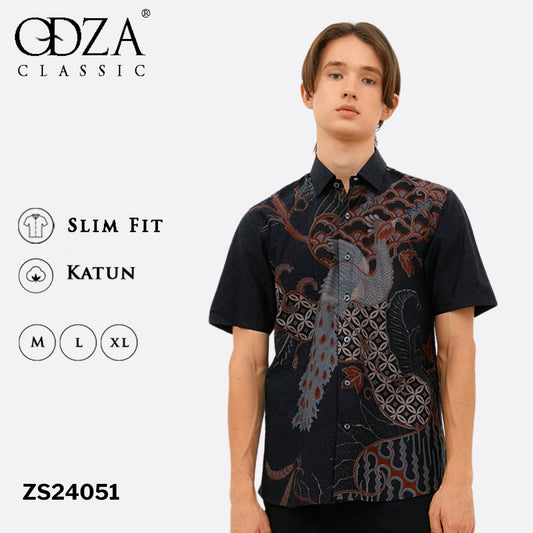 Odza Kemeja Batik Lengan Pendek Slim Fit Modern Solo Agneya Hitam