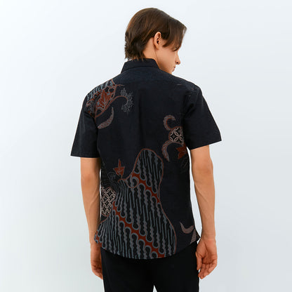Odza Kemeja Batik Lengan Pendek Slim Fit Modern Solo Agneya Hitam