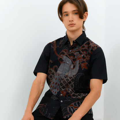 Odza Kemeja Batik Lengan Pendek Slim Fit Modern Solo Agneya Hitam