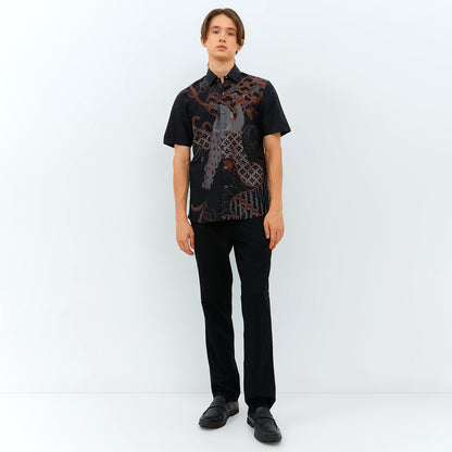 Odza Kemeja Batik Lengan Pendek Slim Fit Modern Solo Agneya Hitam