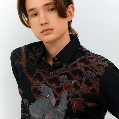 Odza Kemeja Batik Lengan Pendek Slim Fit Modern Solo Agneya Hitam