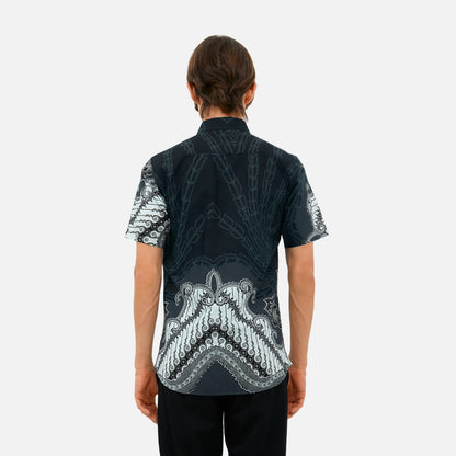 Odza Kemeja Hem Batik Pria Slim Fit Modern Lengan Pendek Pradana Abu Tua