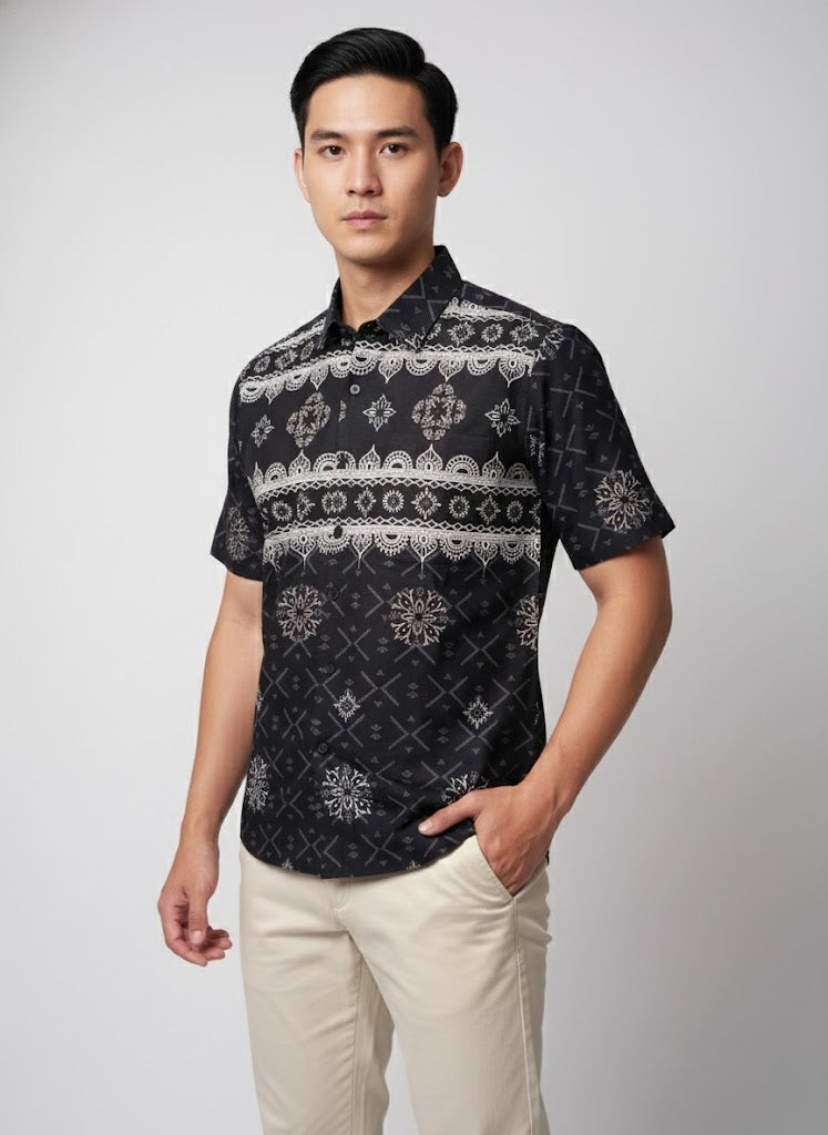 ODZA Classic Kemeja Batik Pria Lengan Pendek Slim Fit Regular Jumbo Kasual Modern Cretaria Bahan Katun Nyaman Motif Elegan