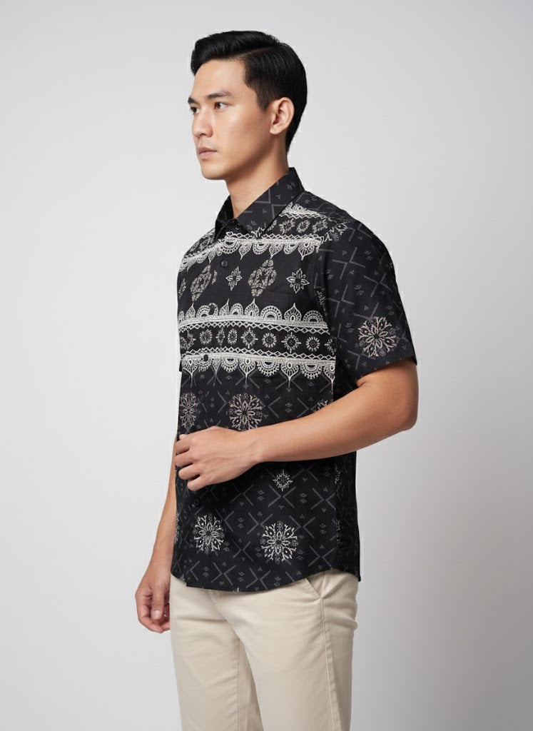 ODZA Classic Kemeja Batik Pria Lengan Pendek Slim Fit Regular Jumbo Kasual Modern Cretaria Bahan Katun Nyaman Motif Elegan