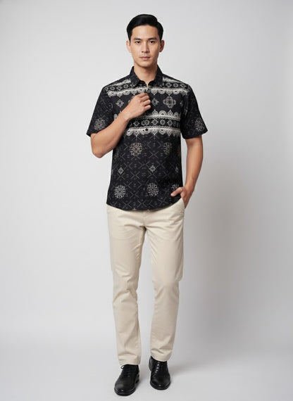 ODZA Classic Kemeja Batik Pria Lengan Pendek Slim Fit Regular Jumbo Kasual Modern Cretaria Bahan Katun Nyaman Motif Elegan