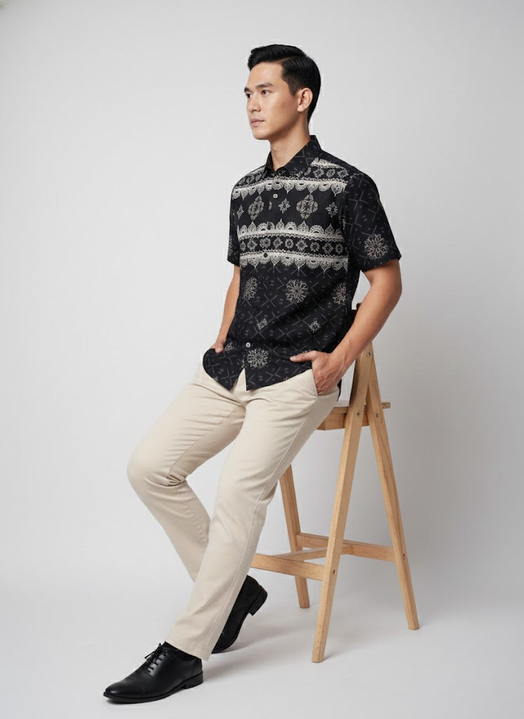 ODZA Classic Kemeja Batik Pria Lengan Pendek Slim Fit Regular Jumbo Kasual Modern Cretaria Bahan Katun Nyaman Motif Elegan