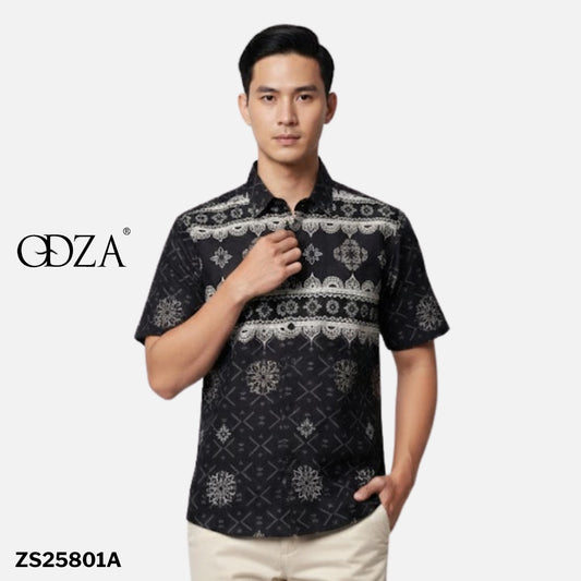 ODZA Classic Kemeja Batik Pria Lengan Pendek Slim Fit Regular Jumbo Kasual Modern Cretaria Bahan Katun Nyaman Motif Elegan