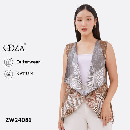 Odza Baju Outer Luaran Batik Rompi Pesta Wanita Bolak Balik Panggenan Abu Coklat