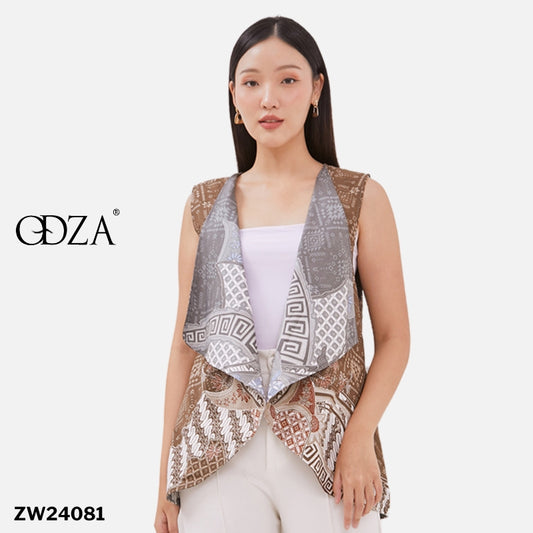 Odza Baju Outer Luaran Batik Rompi Pesta Wanita Bolak Balik Panggenan Abu Coklat