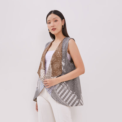 Odza Baju Outer Luaran Batik Rompi Pesta Wanita Bolak Balik Panggenan Abu Coklat