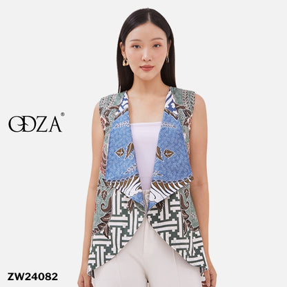 Odza Baju Luaran Atasan Rompi Batik Outer Wanita Bolak balik All size Adiraga Biru Hijau