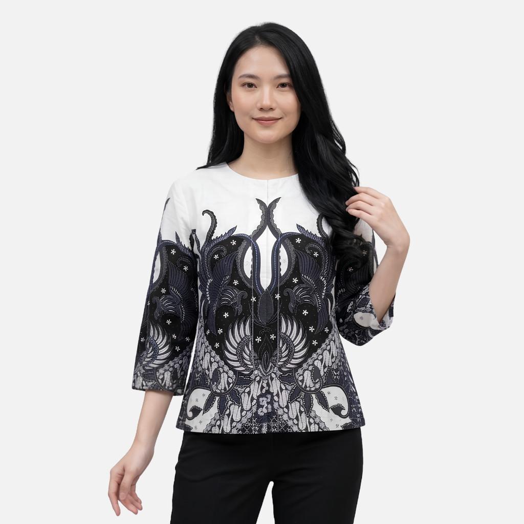 Odza Batik Couple Set Kemeja Pria Slim Fit Blouse Wanita Lengan Panjang 7/8 Katun Premium Kondangan Saktora