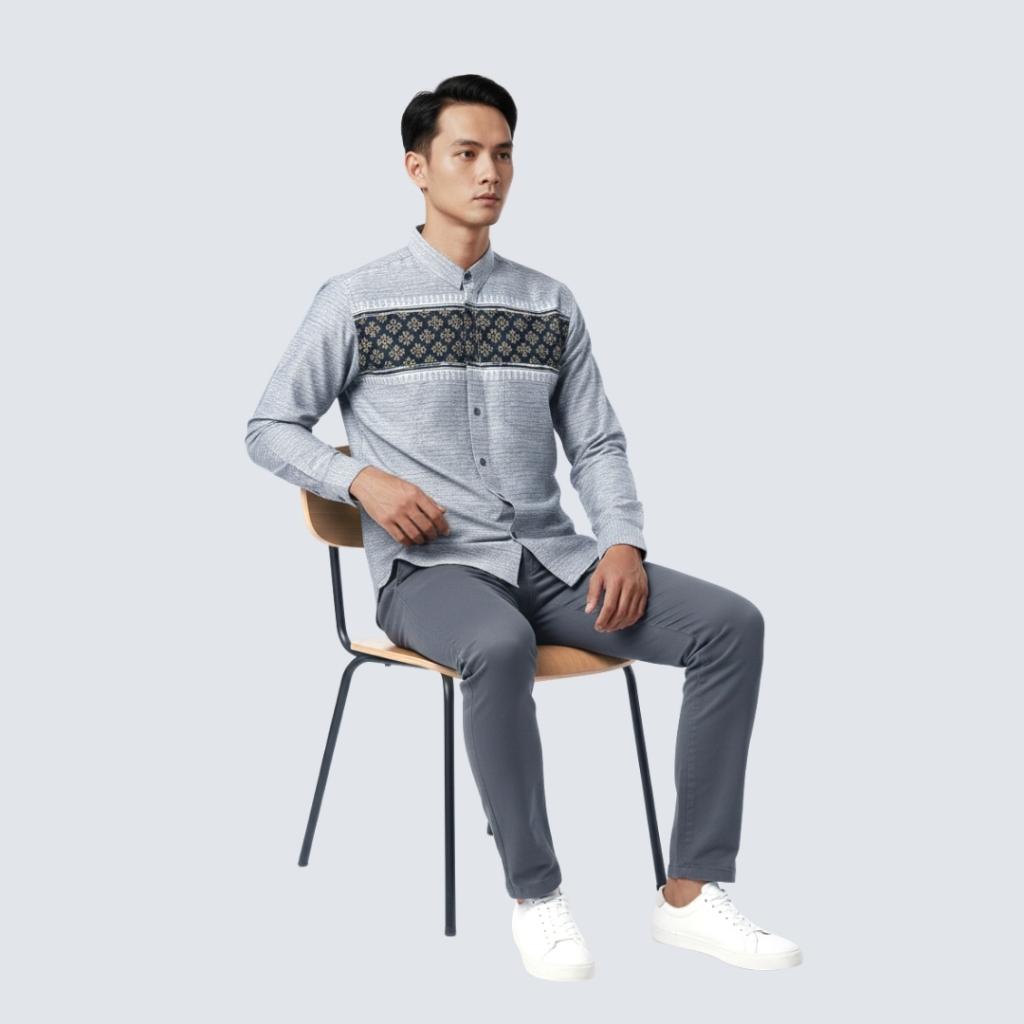Odza Baju Koko Pria Lengan Panjang Modern Regular Fit Kemeja Atasan Muslim Size Besar Aafiyah Abu-abu