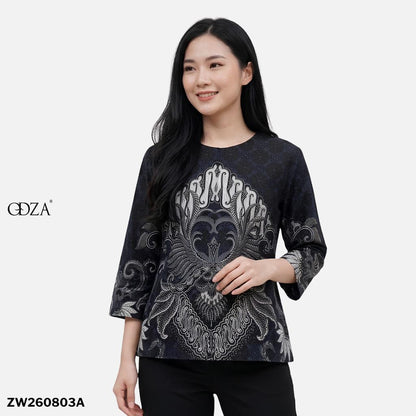 Odza Batik Couple Set Kemeja Pria Blouse Wanita Lengan Panjang 7/8 Cotton Printing Slim Fit Jumbo Arunawa Hitam Abu-abu