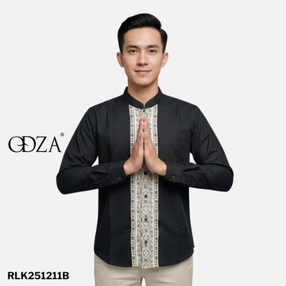Odza Baju Koko Pria Lengan Panjang Jumbo Modern Baju Muslim Dewasa Cowok Regular Bukhori Biru Muda