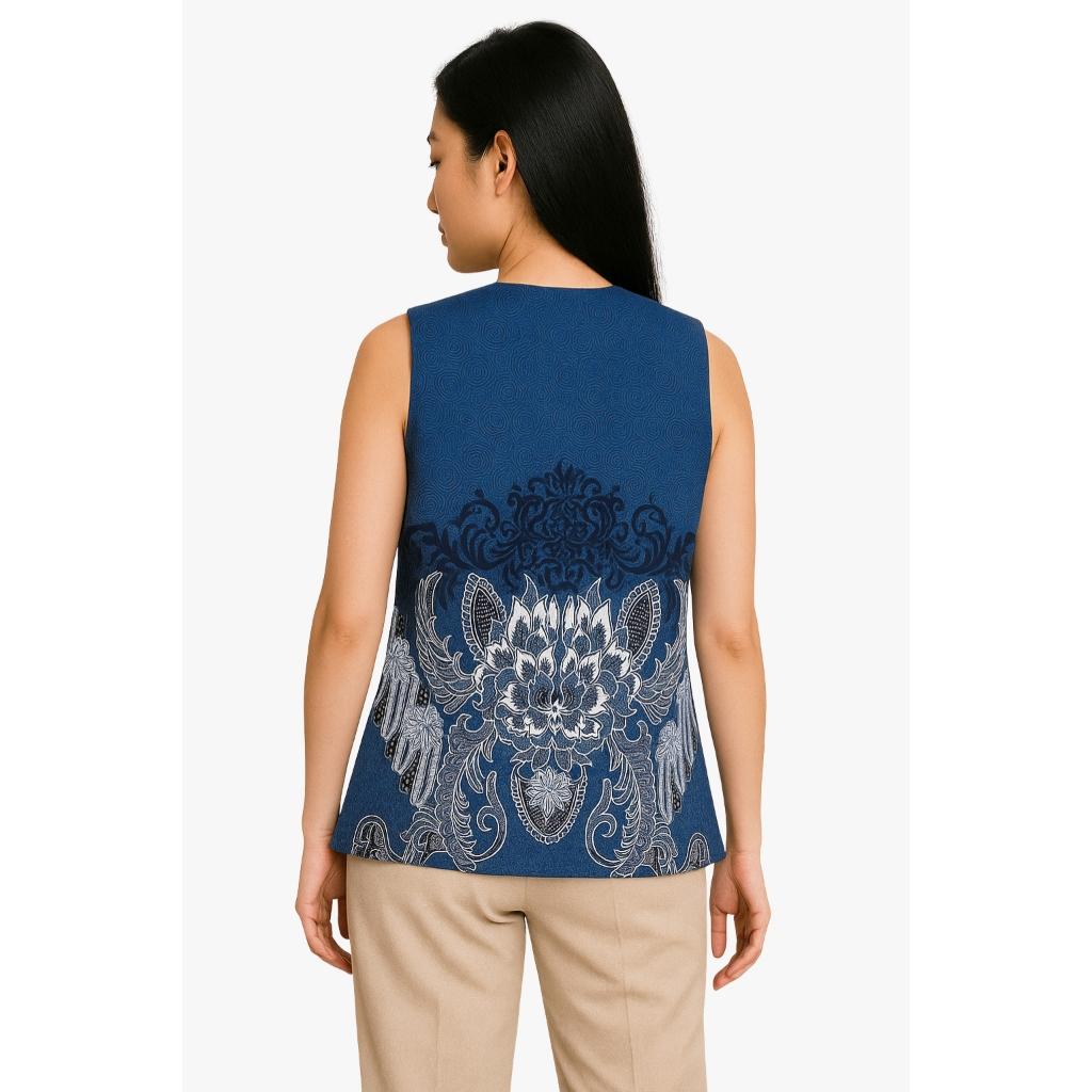 Odza Baju Batik Couple Kemeja Hem Pria Lengan Pendek Slim Fit Outer Rompi Vest Motif Biru Yogaswara