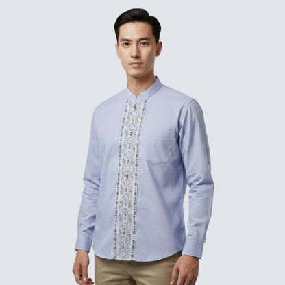 Odza Baju Koko Pria Lengan Panjang Jumbo Modern Baju Muslim Dewasa Cowok Regular Bukhori Biru Muda