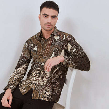 ODZACLASSIC Kemeja Batik Pria Lengan Panjang Daramatsa Hitam Coklat Premium Slim Fit Regular Jumbo ZL25803A Nyaman Motif Elegan