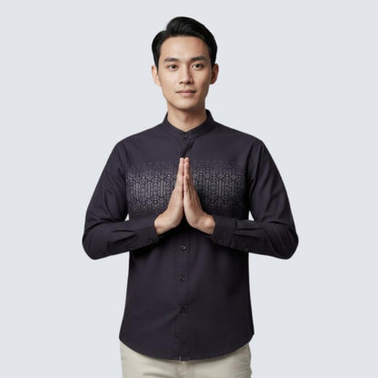 Odza Baju Koko Lengan Panjang Pria Kemeja Muslim Katun Regular Fit Bagisha Ungu Tua