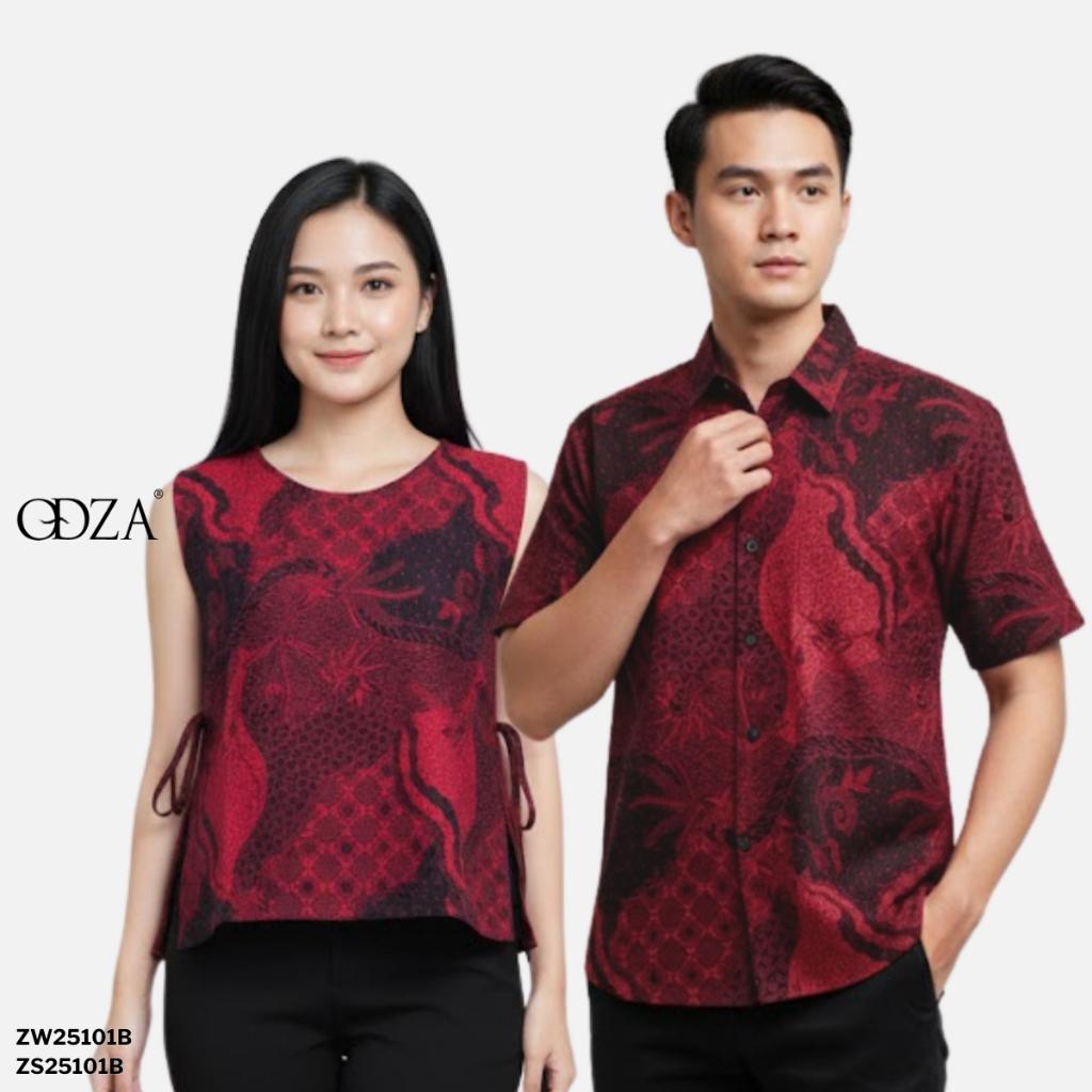 Odza Atasan Batik Couple Lengan Pendek Luaran Vest Rompi Set Baju Outer Pria Wanita Allsize Parama Merah Maroon Natal Imlek Sincia