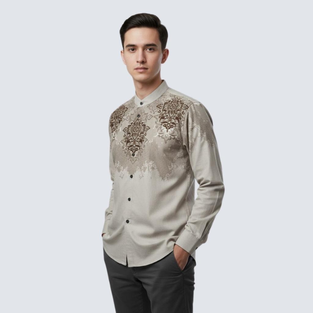 Baju Koko Kombinasi Batik Muslim Lengan Panjang Kerah Shanghai Modern Modern