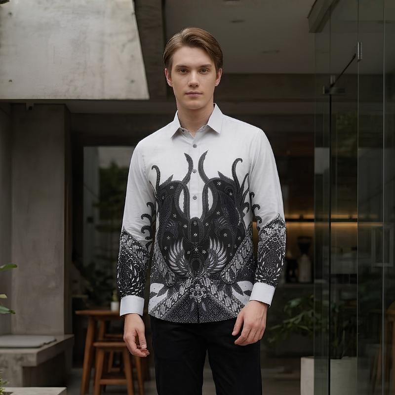 Odza Kemeja Batik Pria Slim Fit Lengan Panjang Katun Premium Baju Kerja Kondangan Saktora