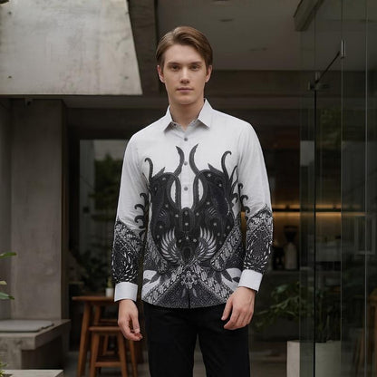 Odza Kemeja Batik Pria Slim Fit Lengan Panjang Katun Premium Baju Kerja Kondangan Saktora