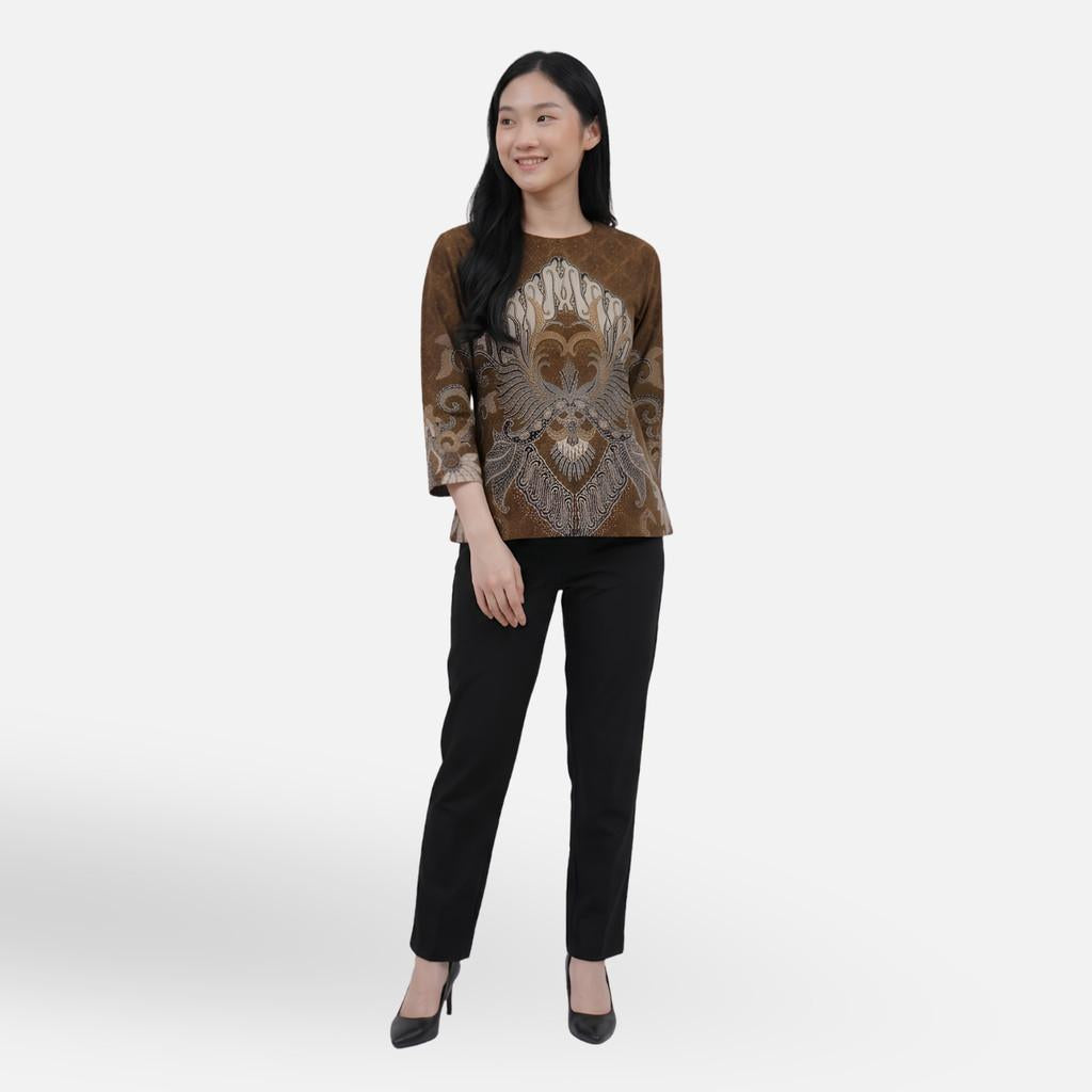 Odza Batik Couple Set Kemeja Pria Blouse Wanita Lengan Panjang 7/8 Katun Premium Kondangan Jauwe Coklat