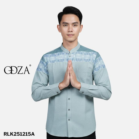 Odza Baju Koko Pria Lengan Panjang Kemeja Muslim Regular Fit Modern Aroka Hijau Tosca