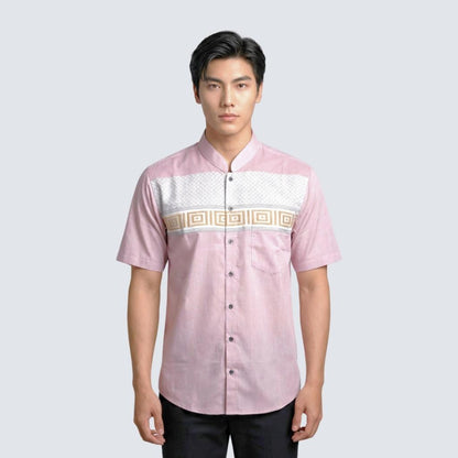 Odza Baju Koko Muslim Pria Lengan Pendek Regular Fit Jumbo Alkrama Dusty Pink