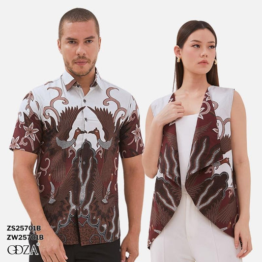 Odza Baju Couple Pria Wanita Kemeja Batik Rompi Outer Lengan Pendek Outfit Pesta Seragam Kasual Sadajiwa