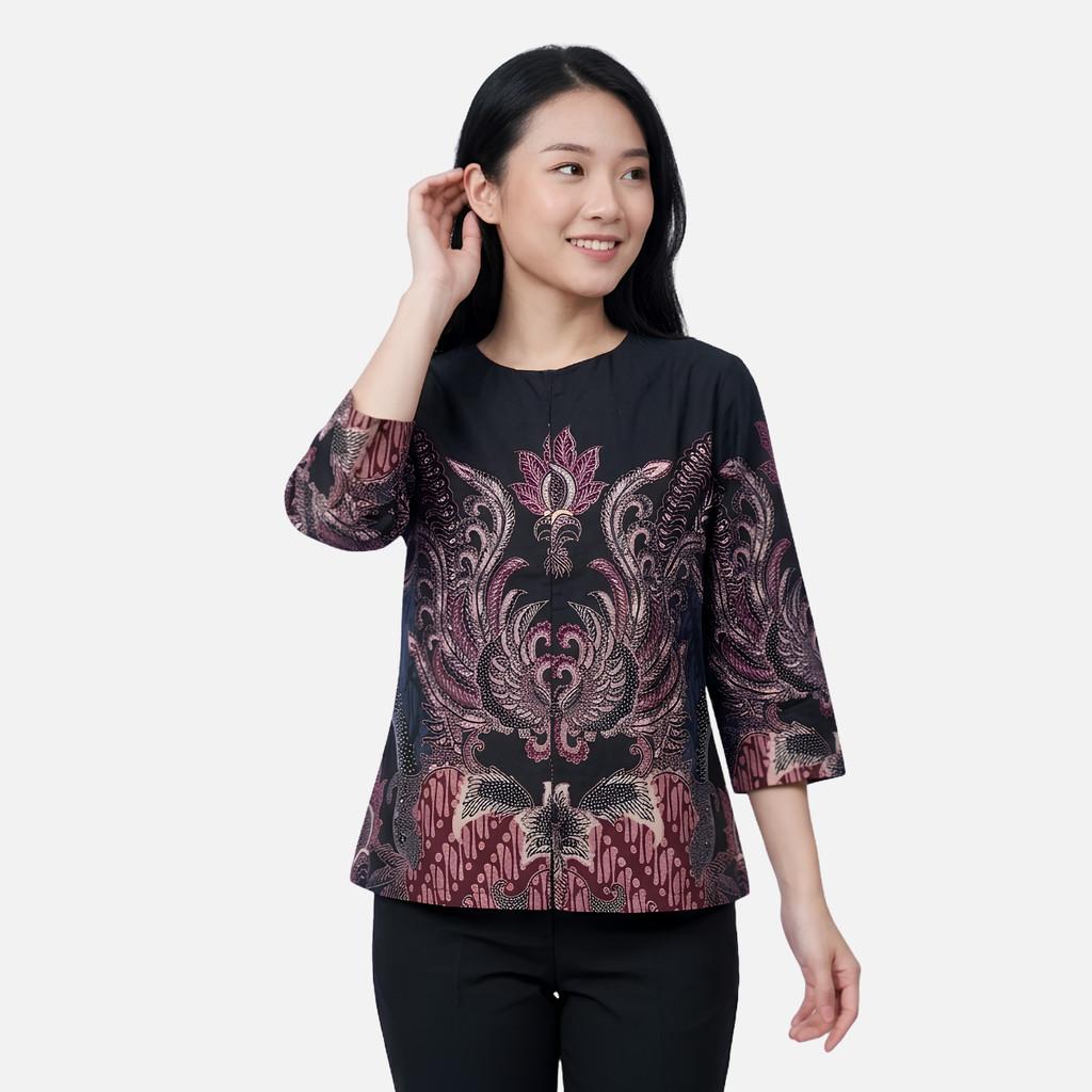 Odza Batik Couple Set Kemeja Pria Blouse Wanita Lengan Panjang 7/8 Katun Premium Kondangan Spatia Hitam Maroon