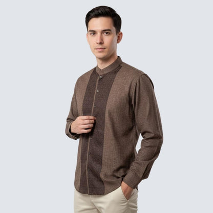 Odza Baju Kemeja Koko Pria Lengan Panjang Regular Fit Modern Askarita Biru Tua