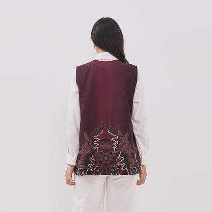 Odza Rompi Batik Outer Vest Wanita Baju Luaran Allsize Cathy Merah Maroon
