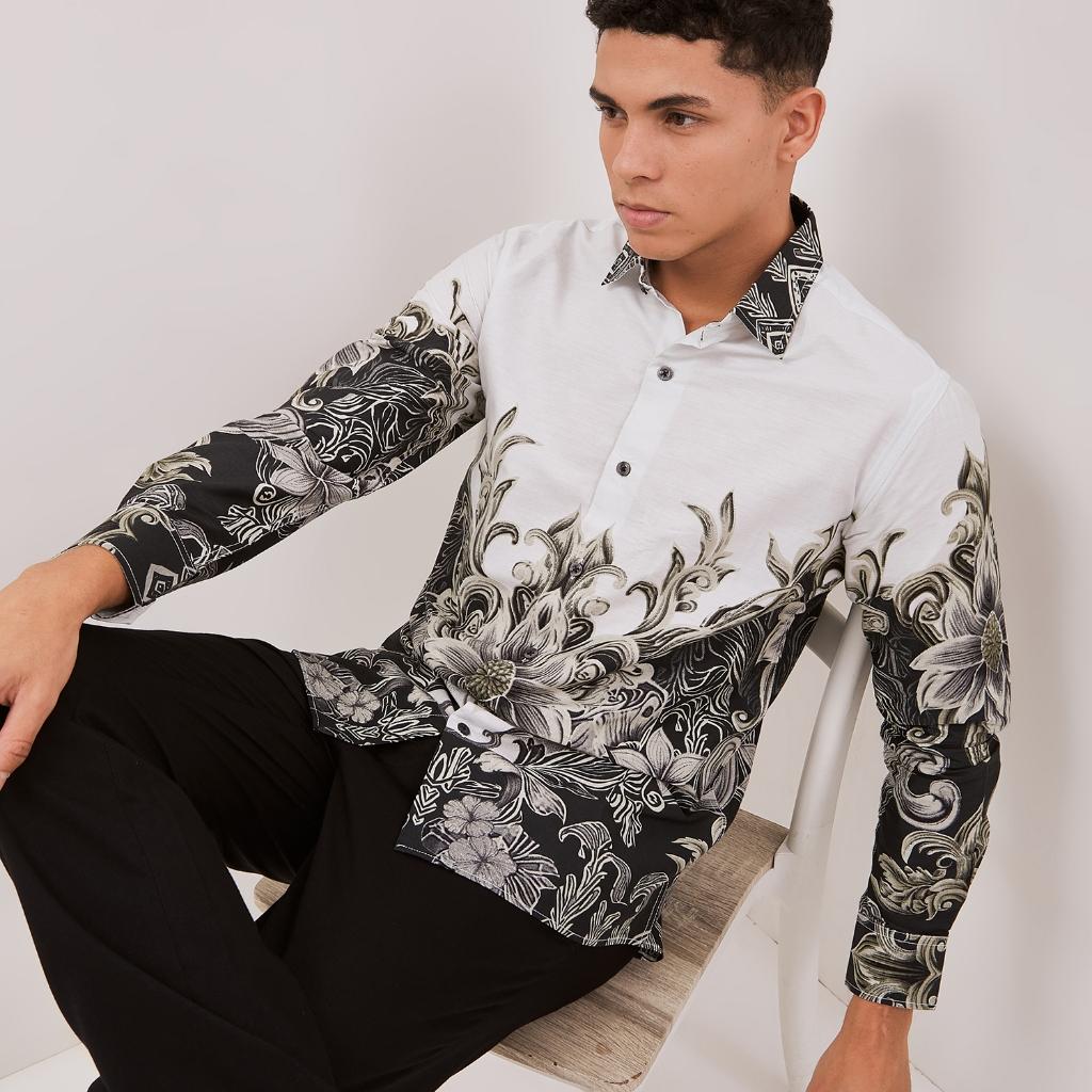 Odza Baju Kemeja Batik Pria Slim Regular Fit Lengan Panjang Mewah Saktora