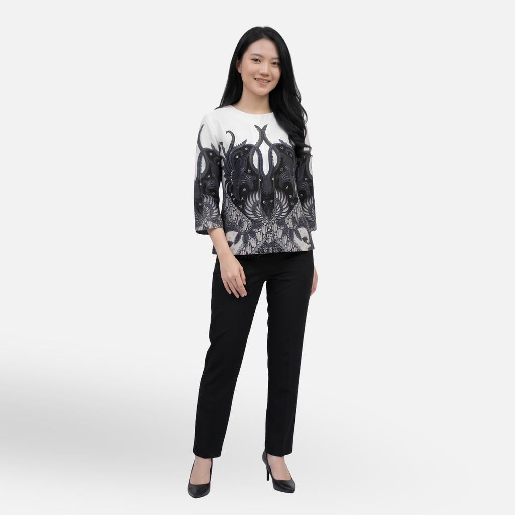 Odza Batik Couple Set Kemeja Pria Slim Fit Blouse Wanita Lengan Panjang 7/8 Katun Premium Kondangan Saktora