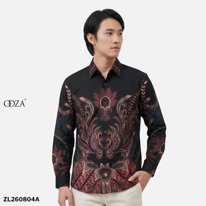 Odza Kemeja Batik Lengan Panjang Modern Pria Cotton Printing Slim Regular Fit Jumbo Dakupa Coklat Hitam Maroon