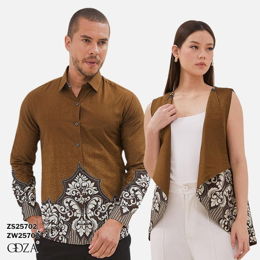 Odza Set Atasan Batik Lengan Panjang Outer Luaran Bolak Balik Pria Wanita Couple Panggenan Coklat