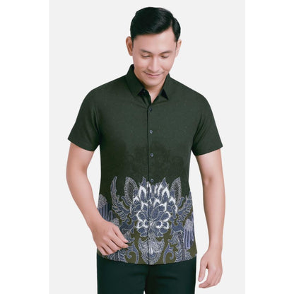 Odza Batik Couple Keluarga Kemeja Hem Pria Baju Lengan Pendek Outer Rompi Vest Pasangan Motif Hijau Jumbo Widyanata