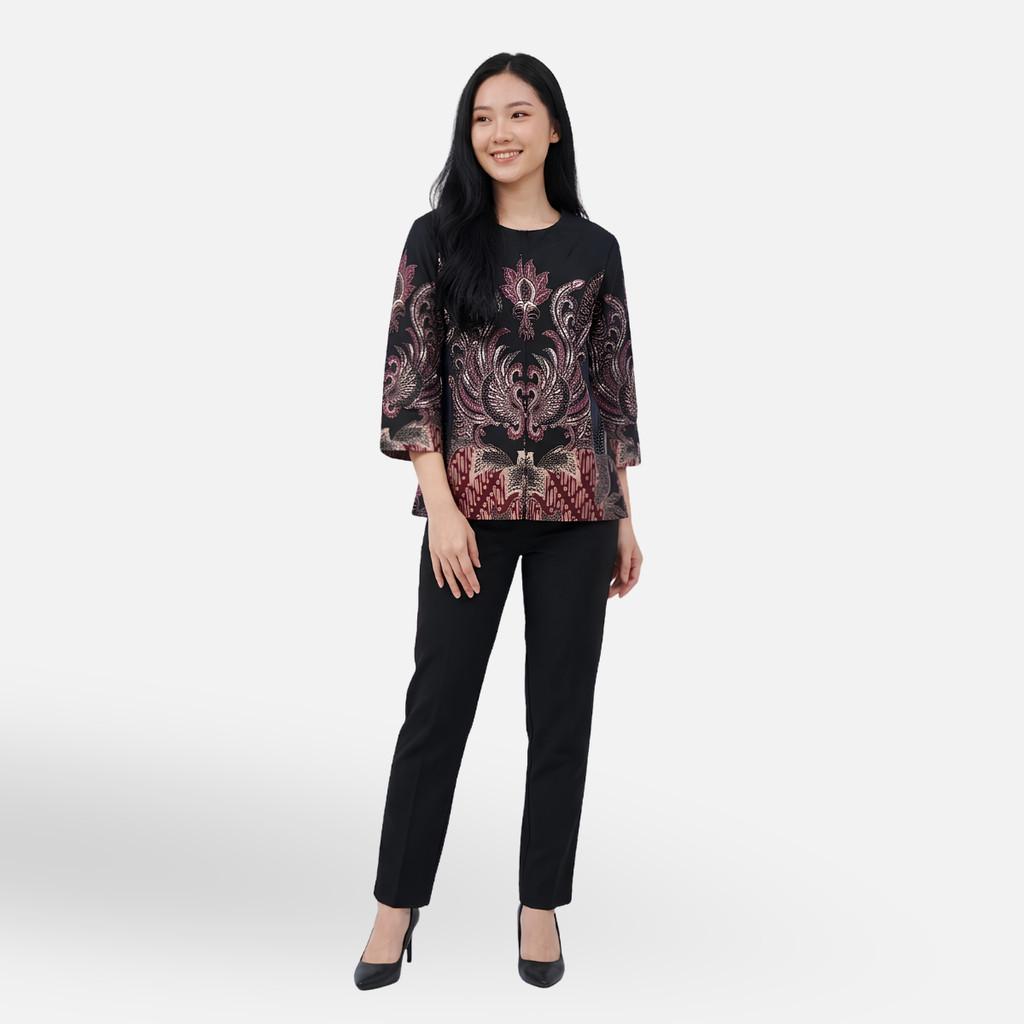 Odza Batik Couple Set Kemeja Pria Blouse Wanita Lengan Panjang 7/8 Katun Premium Kondangan Spatia Hitam Maroon