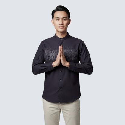 Odza Baju Koko Lengan Panjang Pria Kemeja Muslim Katun Regular Fit Bagisha Ungu Tua